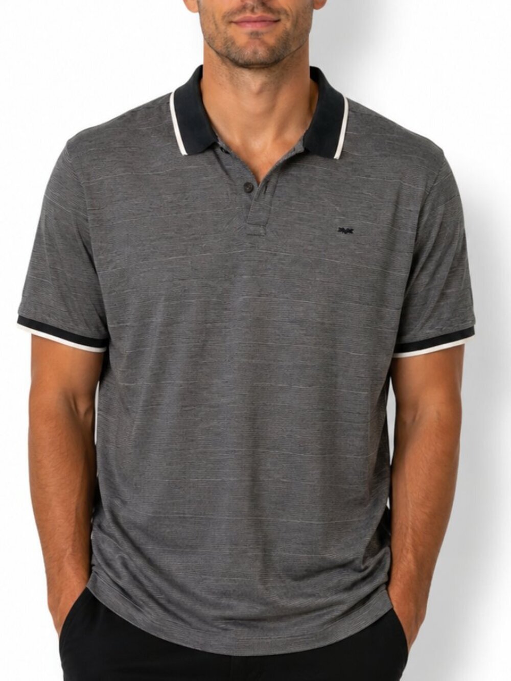 Michael Kors Men's Polo Shirt XL Heather Gray Tipped Collar & Cuffs Short Sleeve